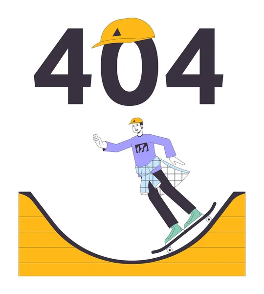 Skater Rides Ramp Error 404 Flash Message Active Man Cap — Stock Vector