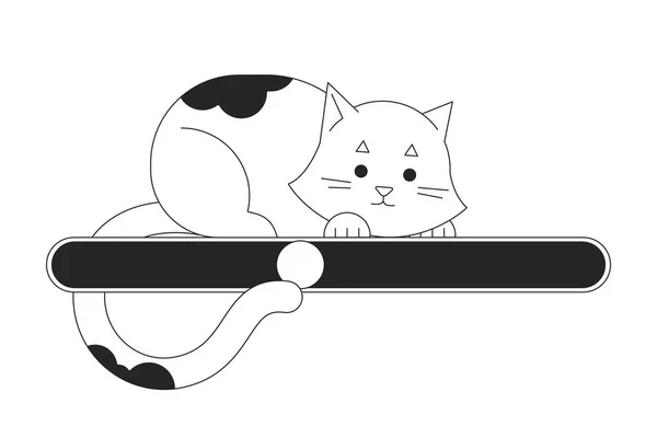 黒の白いロードバーフラットデザインのかわいい遊び心の猫 進捗状況を見て小さな子猫 ウェブローダーUi グラフィカルユーザーインターフェイス 概要白い背景の漫画ベクトルイラスト — ストックベクタ