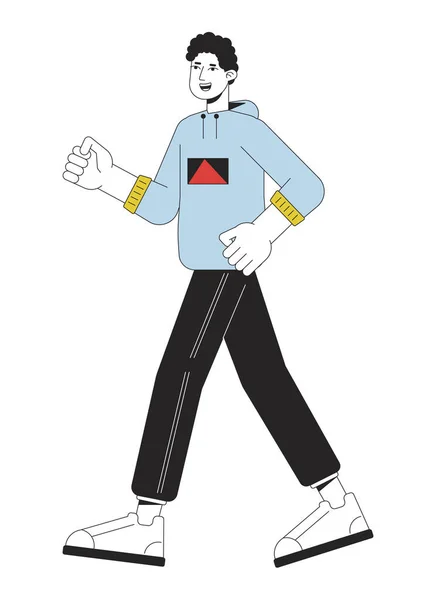 Happy Man Walking Flat Line Color Vector Character Upravitelný Obrys — Stockový vektor