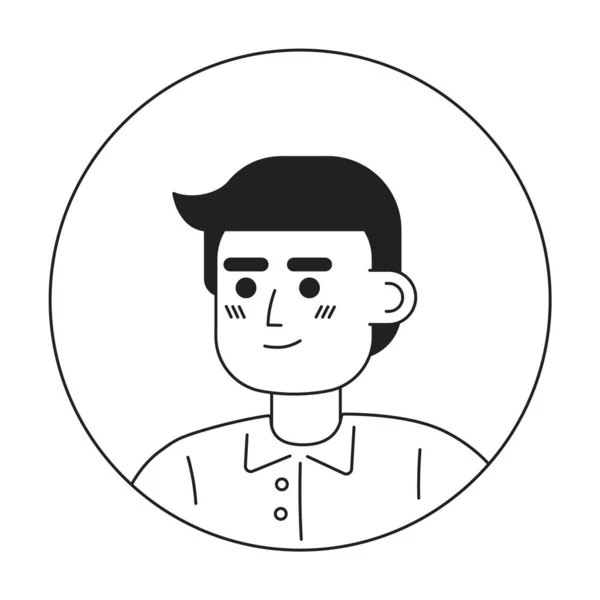 Young Caucasian Man Monochrome Flat Linear Character Head Editable Cartoon — Stock Vector