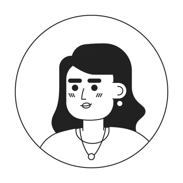 华丽的高加索金发女子单色扁平线头 长卷发的女士 可编辑的轮廓手绘人脸图标 用于动画的2D卡通点矢量动画插图 — 图库矢量图片