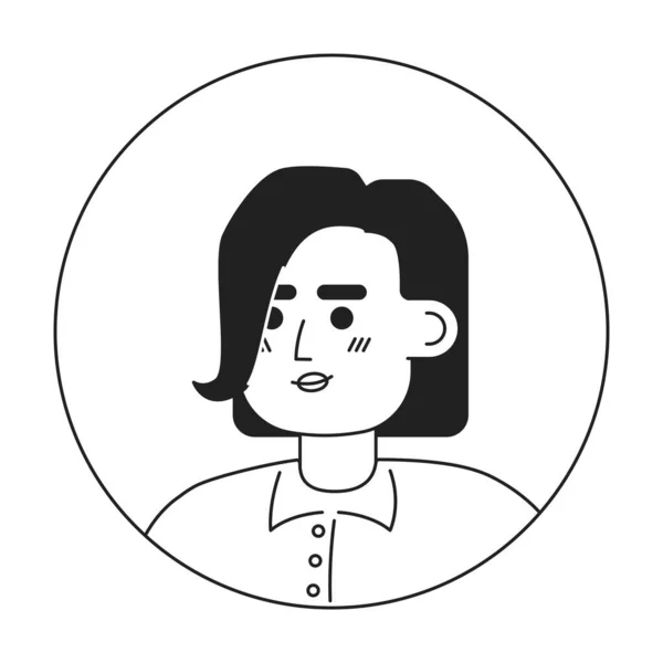 Serious Caucasian Woman Trendy Bob Haircut Monochrome Flat Linear Character — Stock Vector