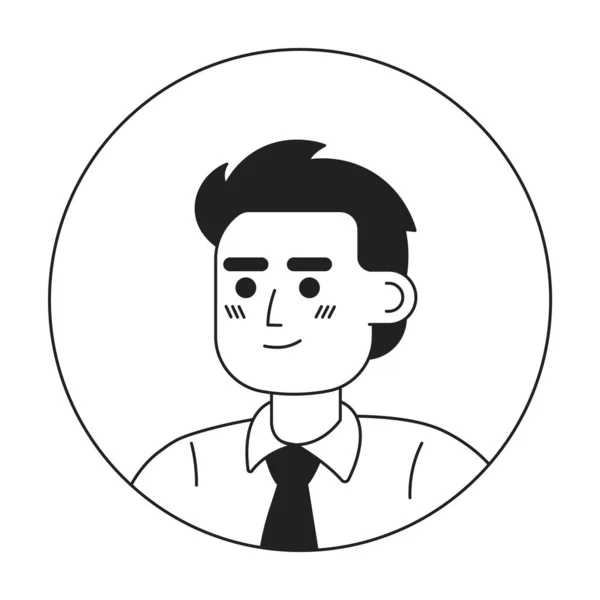 自信のある若い白人男性モノクロフラット線形文字頭 サラリーマン 編集可能なアウトラインハンドは 人間の顔のアイコンを描いた 2D漫画スポットベクトルアバターイラストForアニメーション — ストックベクタ