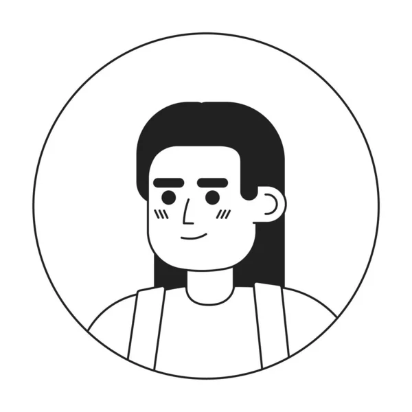具有直的长发单色扁平线头的人 拉丁男子的外表 可编辑的轮廓手绘人脸图标 用于动画的2D卡通点矢量动画插图 — 图库矢量图片