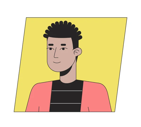 年轻的拉丁裔美国男人 短发扁平的卡通形象 可编辑的2D用户肖像线形插图 与之分离的矢量脸谱带 人头和肩膀 — 图库矢量图片