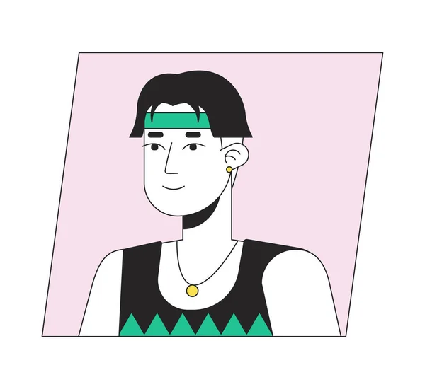 Handsome Asian Man Black Hair Flat Color Cartoon Avatar Icon — Stock Vector