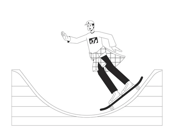 Aktivní Muž Skateboardu Ploché Čáře Černá Bílá Vektorová Postava Upravitelný — Stockový vektor