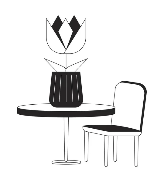 Dekorativní Stůl Židle Plochý Monochromatický Izolovaný Vektorový Objekt Krásná Kytka — Stockový vektor
