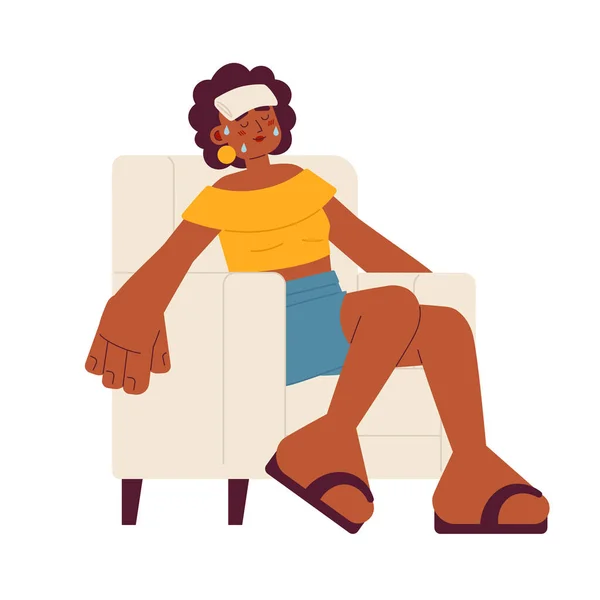 Heatstroke First Aid Flat Vector Spot Illustration African American Woman — Stock Vector