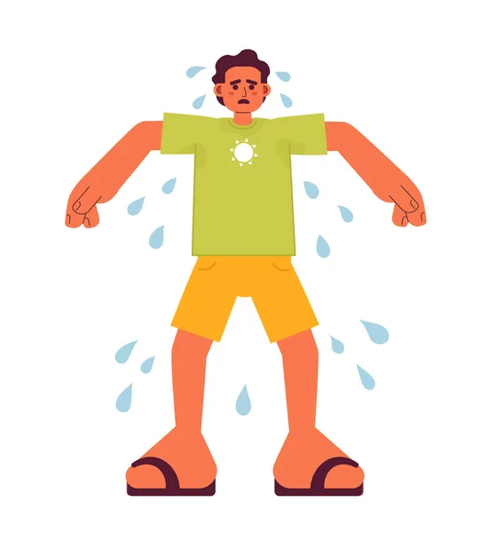 Sweating Outdoors Summertime Flat Concept Vector Spot Illustration Sad Man — Stock Vector