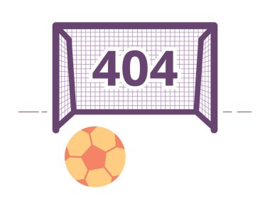 Futbol maçı hatası 404 flaş mesaj. Topu kapıya doğru tekmeliyor. Boş hali ui tasarımı. Sayfa açılır çizgi film resmi bulunamadı. Beyaz arkaplanda vektör düz illüstrasyon kavramı