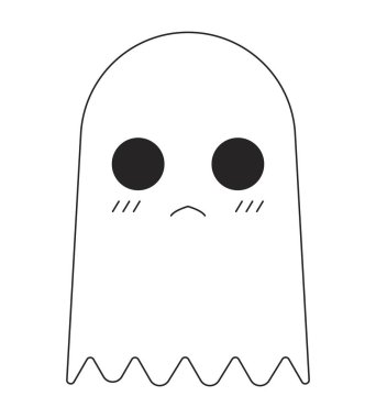 Mutsuz, şirin, düz, monokrom, izole vektör nesnesi. Düzenlenebilir siyah beyaz çizim. Web grafik tasarımı için basit ana hatlı nokta çizimi