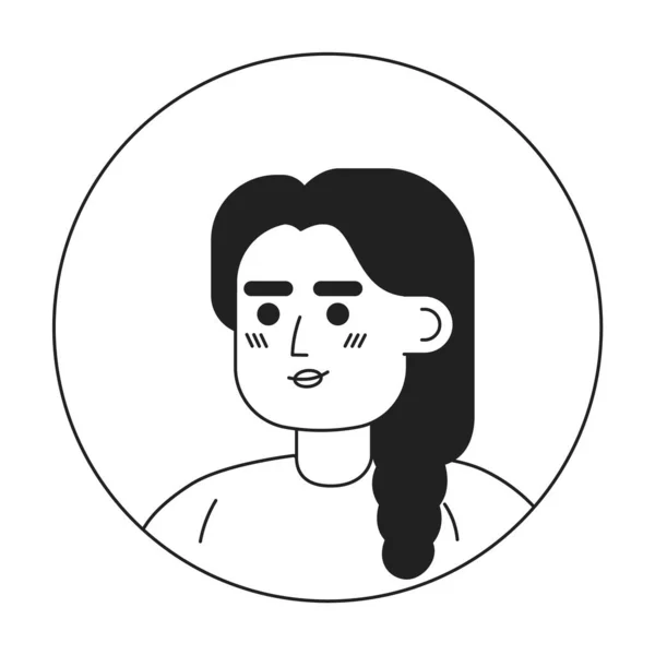 Young Indian Woman Monochrome Flat Linear Character Head Editable Cartoon — Stock Vector