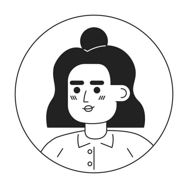 西班牙裔女孩有着凌乱的发髻型单色扁平线头 漂亮的女人可编辑的轮廓手绘人脸图标 用于动画的2D卡通点矢量动画插图 — 图库矢量图片