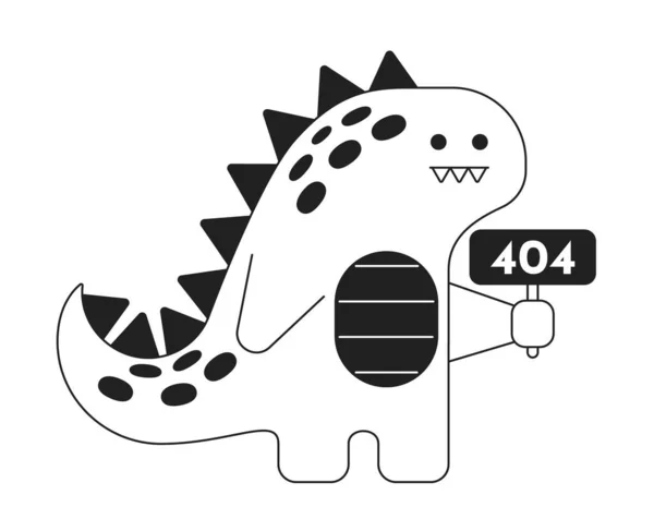 Dinosaurio Lindo Sostiene Signo Error Blanco Negro 404 Mensaje Flash — Vector de stock