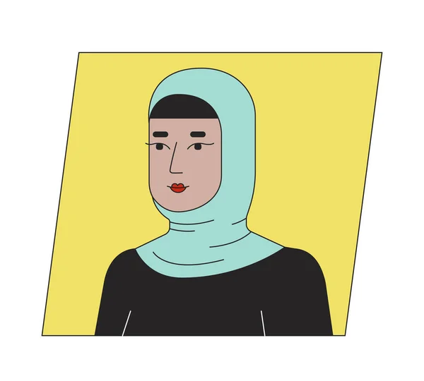 阿拉伯女人穿着头巾扁平的卡通人物图标 漂亮的穆斯林女士 可编辑的2D用户肖像线形插图 与之分离的矢量脸谱带 人头和肩膀 — 图库矢量图片