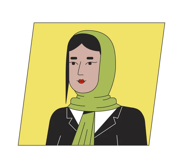 Brunette Muslim Woman Hijab Flat Color Cartoon Avatar Icon Editable — Stock Vector