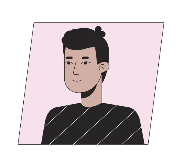英俊的黑发年轻人扁平的彩色卡通形象 可编辑的2D用户肖像线形插图 与之分离的矢量脸谱带 人头和肩膀 — 图库矢量图片