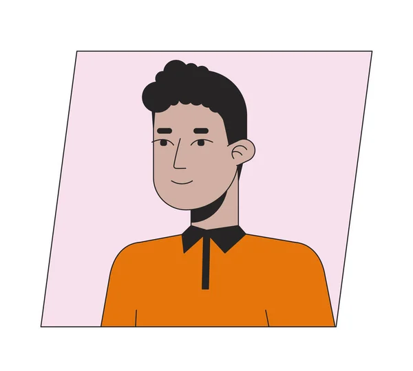 可爱的年轻的阿拉伯男子扁平的色彩卡通形象 男人的微笑 可编辑的2D用户肖像线形插图 与之分离的矢量脸谱带 人头和肩膀 — 图库矢量图片