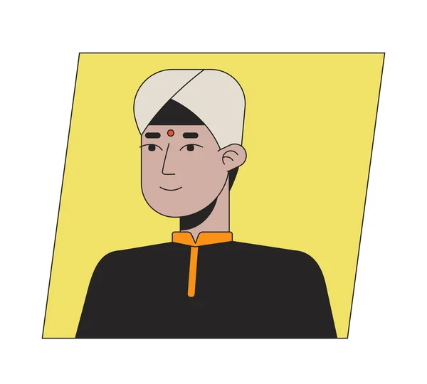 头戴头巾的印地安人平面卡通人物形象 可编辑的2D用户肖像线形插图 与之分离的矢量脸谱带 人头和肩膀 — 图库矢量图片