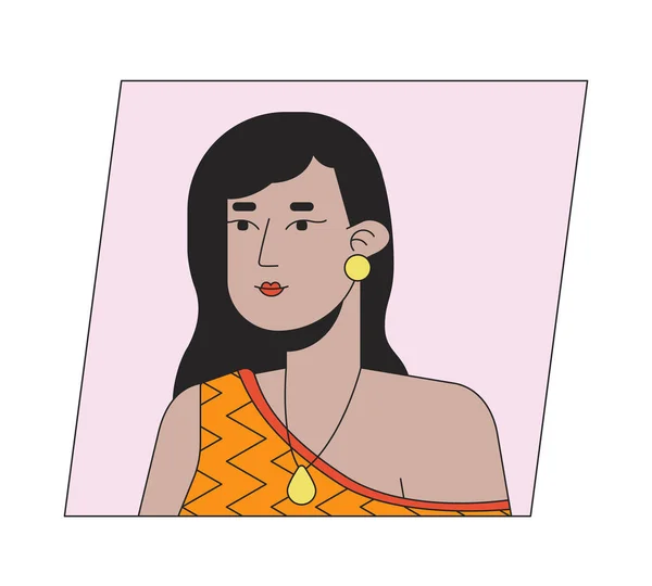 Hübsche Indische Frau Mit Langen Schwarzen Haaren Flache Farbe Cartoon — Stockvektor
