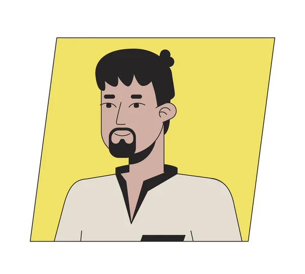 成年印度男子与黑色胡子扁平的卡通人物形象 可编辑的2D用户肖像线形插图 与之分离的矢量脸谱带 人头和肩膀 — 图库矢量图片