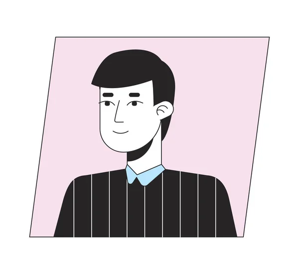 Serious Asian Man Flat Color Cartoon Avatar Icon Editable User — Stock Vector