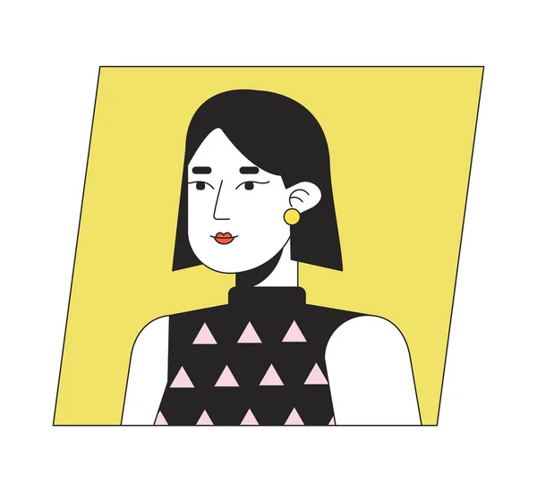 Allvarlig Asiatisk Kvinna Med Kort Hår Platt Färg Tecknad Avatar — Stock vektor