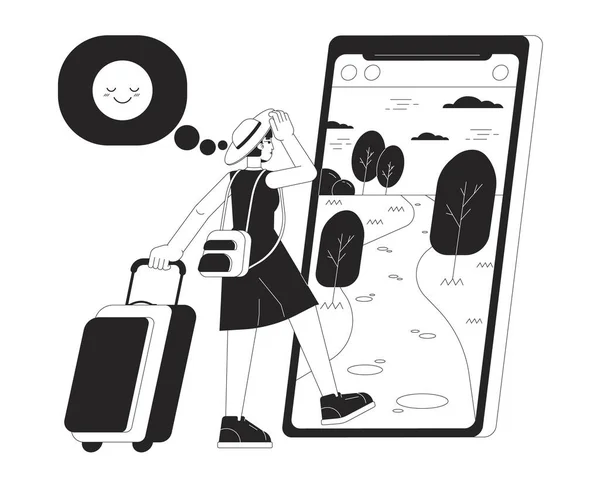 Reise Influencer Die Den Urlaub Fahren Reisebloggerin Frau Cartoon Flache — Stockvektor