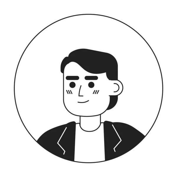 アジアの肯定的なブルネットの男性のモノクロームフラット線形文字頭のモノクロフラット線形文字頭 編集可能なアウトライン人間の顔のアイコン 2D漫画スポットベクトルアバターイラストForアニメーション — ストックベクタ