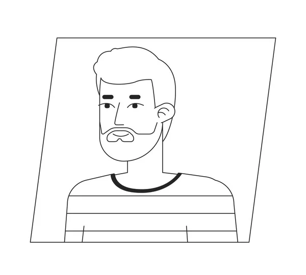 Junge Kaukasische Dunkelhaarige Mann Schwarz Weiß Cartoon Avatar Ikone Editierbares — Stockvektor