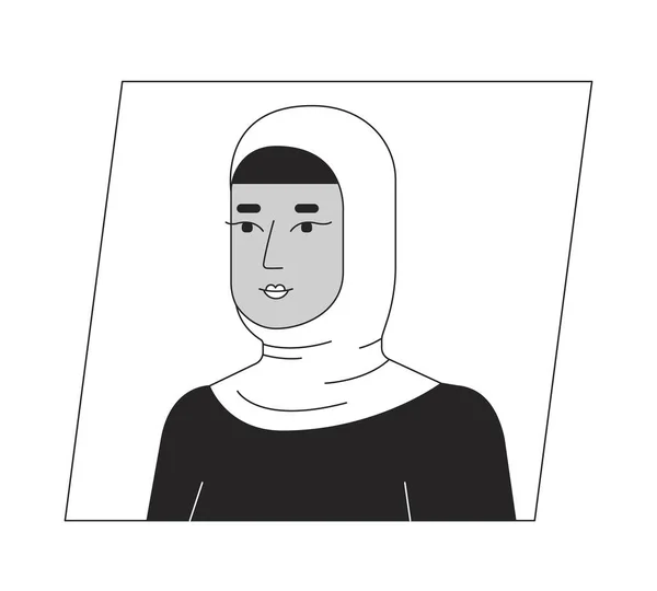 阿拉伯女人穿着头巾黑色白色卡通人物图标 漂亮的穆斯林女士 可编辑的2D字符用户肖像 线性平面插图 矢量脸谱 人的头部和肩膀轮廓 — 图库矢量图片