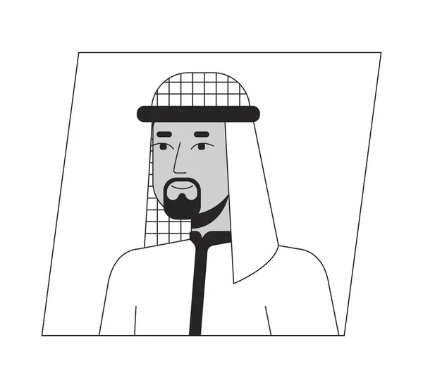 穆斯林男子戴头巾黑色白色卡通人物图标 可编辑的2D字符用户肖像 线性平面插图 矢量脸谱 人的头部和肩膀轮廓 — 图库矢量图片
