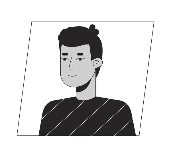 英俊的黑发年轻人黑色白色卡通人物图标 可编辑的2D字符用户肖像 线性平面插图 矢量脸谱 人的头部和肩膀轮廓 — 图库矢量图片