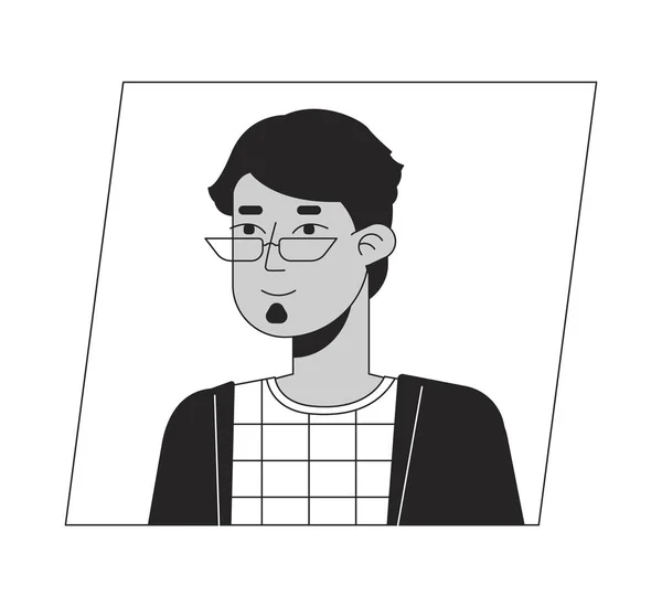 Stilvolle Brünette Mann Mit Brille Schwarz Weißen Cartoon Avatar Symbol — Stockvektor