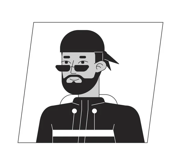 Muslim Hipster Glasses Black White Cartoon Avatar Icon Stylish Man — Stock Vector