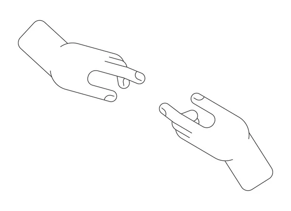 Человеческие Руки Тянутся Друг Другу Плоским Монохромным Изолированным Векторным Объектом — стоковый вектор