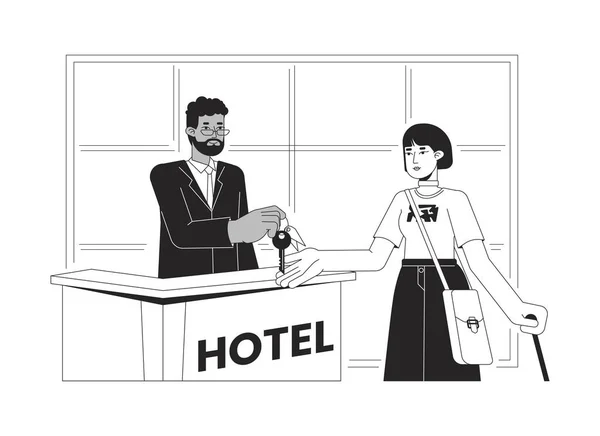 Hotel Recepção Verificar Vetor Spot Ilustração Concierge Dando Chave Para —  Vetores de Stock