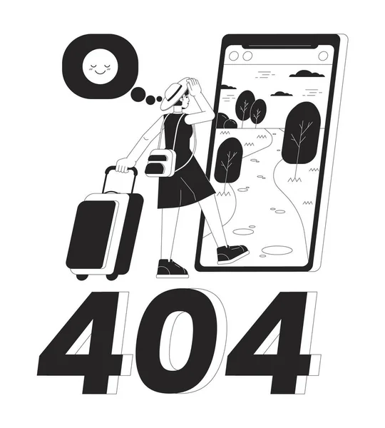 Reise Influencer Den Urlaub Schwarz Weiß Fehler 404 Flash Meldung — Stockvektor