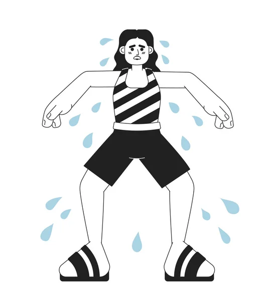 Excessive Sweating Summer Monochrome Concept Vector Spot Illustration Overheated Woman — Stock Vector