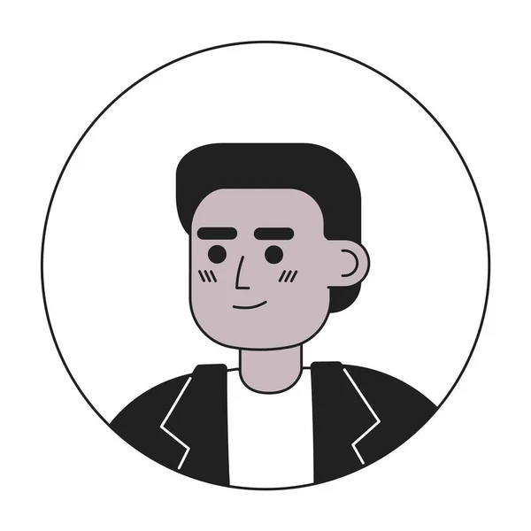 具有短发单色扁平线头的迷人的非洲裔美国男孩 可编辑的轮廓手绘人脸图标 用于动画的2D卡通点矢量动画插图 — 图库矢量图片