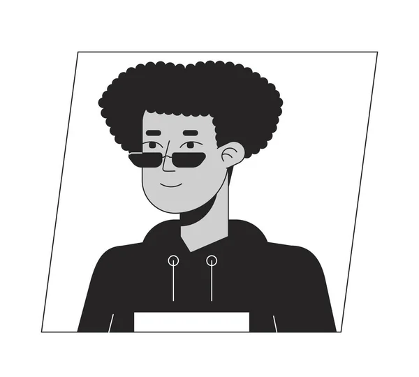 Fashionable Hispanic Man Sunglasses Black White Cartoon Avatar Icon Editable — Stock Vector