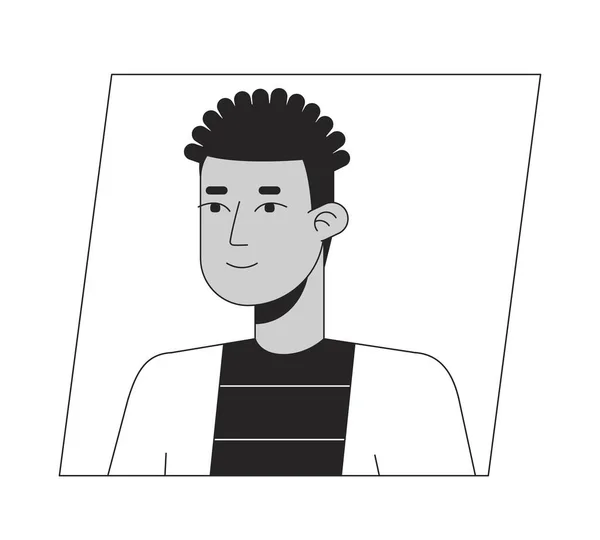 年轻的拉丁裔美国男人 短发黑色白色卡通形象 可编辑的2D字符用户肖像 线性平面插图 矢量脸谱 人的头部和肩膀轮廓 — 图库矢量图片