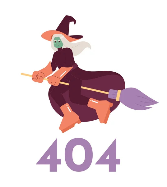 Witchcraft Fel 404 Flash Meddelande Onda Häxa Som Flyger Kvastskaft — Stock vektor