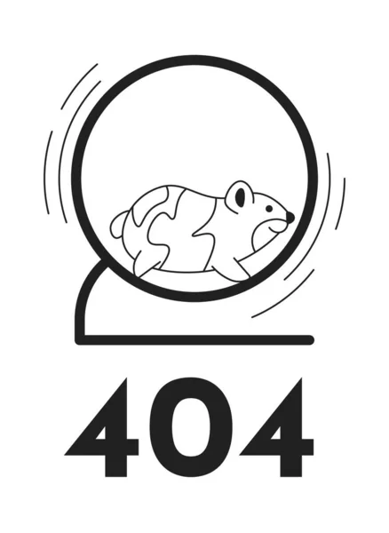 Cute Hamster Fast Running Wheel Black White Error 404 Flash — Stock Vector