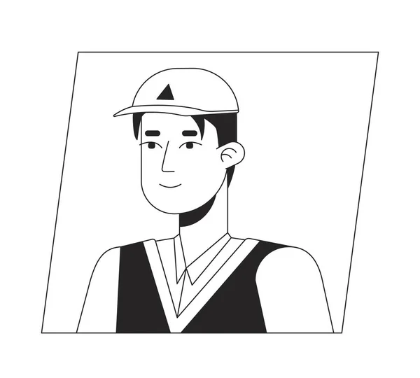 年轻的亚洲千年头戴黑色白色卡通人物头冠 可编辑的2D字符用户肖像 线性平面插图 矢量脸谱 人的头部和肩膀轮廓 — 图库矢量图片