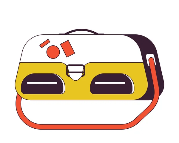 旅行ハンドバッグフラットラインカラー絶縁ベクトルオブジェクト 手荷物ステッカー付きバッグ 白い背景に編集可能なクリップアート画像 ウェブデザインのためのシンプルなアウトライン漫画のスポットイラスト — ストックベクタ