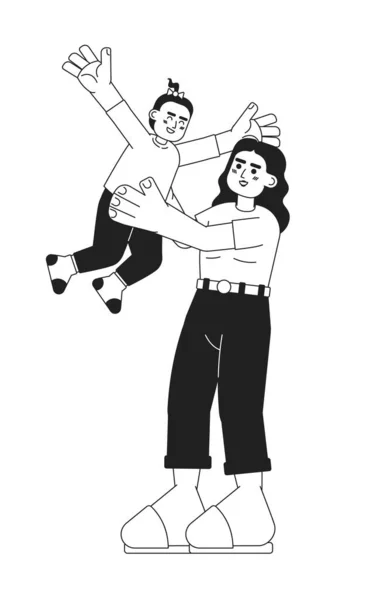 Glückliches Baby Und Mama Monochrome Vektorspot Illustration Alleinerziehende Mutter Mit — Stockvektor