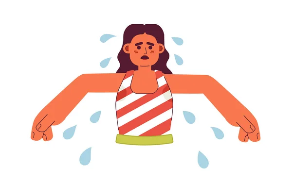 Arabic Woman Sweaty Armpits Semi Flat Color Vector Character Sweating — Stock Vector