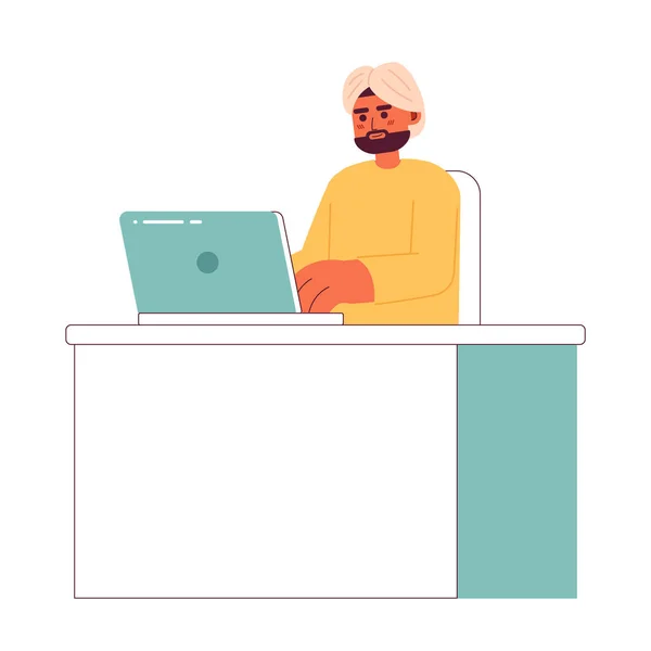 Homem Indiano Turbante Digitando Laptop Vetor Isolado Ilustração Spot Homem —  Vetores de Stock